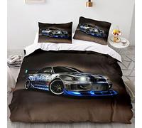 CTQTZ Cars Voiture de Sport Housse de Couette 1 Personnes 140x200 Enfant Voiture de Course Parure de Lit en Microfibre avec Taie d'oreiller Formula Racing Ensemble de literie