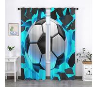 CTQTZ des Sports Style Rideaux occultants Football Bleu Rideaux Opaques Moderne 100x140 cm (Largeur x Hauteur) Lot de 2 Rideau occultant à Oeillets pour Chambre d'enfant