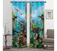 CTQTZ Dinosaure Enfant Rideaux occultants Lot de 2 Dinosaure Animal De Dessin Animé Rideaux Opaques Moderne 264x242 cm (Largeur x Hauteur) Rideaux avec Oeillets pour Chambre d'enfant