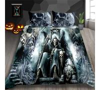 CTQTZ Gothique Noir crâne Housse de Couette pour Chambre d'enfant 1 Personne 90x190 Enfant Tête de Mort 3D Parure De Lit Diable Enfer Squelette Trône Parure De Lit en Microfibre