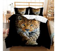 CTQTZ Imprimé Léopard Housse de Couette 2 Personnes 200x200cm Enfant Léopard Noir Parure de Lit en Microfibre avec Taie d'oreiller Afrique Imprimé Guépard Ensemble de literie