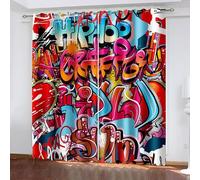 CTQTZ l'art du Graffiti Rideaux occultants Lot de 2 Style de Rue Doodle Hip Hop coloré Rideaux Opaques Moderne 264x242 cm (Largeur x Hauteur) Rideaux avec Oeillets pour Chambre d'enfant