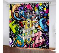 CTQTZ l'art du Graffiti Rideaux occultants Style de Rue Doodle Hip Hop coloré Rideaux avec Oeillets 184x214 cm (Largeur x Hauteur) Lot de 2 Rideau occultant à Oeillets pour Chambre d'enfant