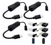 CTRICALVER Câble d'extension LED Type-C 0,2 M 3 pièces Câble d'alimentation USB marche/arrêt | Noir et blanc 6 adaptateurs S'applique au PC/TV/téléphone/lecteur U/bandes LED/chargement/données