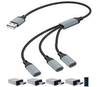 CTRICALVER Câble diviseur USB 3 en 1, Diviseur d'alimentation USB tressé en Nylon, mâle 1 vers 3 Type C Femelle avec 4 Adaptateurs pour Recharge Multi-Ports, Transmission données