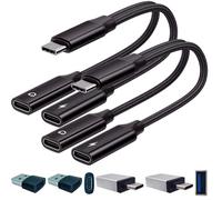 CTRICALVER Kit d'adaptateur Jack pour Casque Audio Dual Type c 2 Pcs, Noir, Alimentation PD15W + Audio Type-C & Adaptateur 4 Pcs, Prend Charge Musique, données, Jeux ou périphériques Pendant Recharge