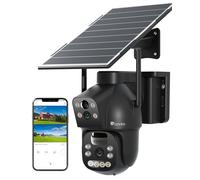 Ctronics 4G LTE Caméra Surveillance Exterieur sans Fil Double Objectif, 15600mAh Batterie 8W Panneau Solaire Caméra avec Carte Sim Vision Nocturne Couleur PIR Détection PC/Cloud/IP66-NO WiFi (Noir)