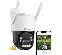 Ctronics 4K [10X Zoom Hybride] Caméra Surveillance Extérieure, Métal Caméras de Surveillance 2.4/5GHz WiFi, Suivi Auto Zoom, Détection Hum/Véh/ANI, Vision Nocturne Color, PC/FTP/NAS/Cloud/TF, IP66