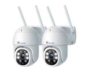 Ctronics 4MP Caméra Surveillance WiFi Extérieure, 2.4/5Ghz WiFi PTZ Caméra IP, Vision Nocturne Couleur, Détection Humaine, Suivi Automatique, Cloud, Audio Bidirectionnel, IP66 (2 Pack) (Blanc)