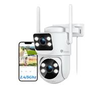Ctronics Caméra Surveillance WiFi Extérieure à Double Objectif, PTZ Caméra 2.4/5Ghz NVR, Suivi Automatique, Vision Nocturne Couleur 30M & Enregistrement 24/7, Compatible PC/Tablette/Téléphone, IP66