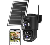 Ctronics Double Objectif Camera Surveillance WiFi Exterieure sans Fil, 2.4/5GHz WiFi Caméra, 8W Panneau Solaire & 10400mAh Batterie, Double PIR, Vision Nocturne Couleur, 128GB TF/Cloud/PC, IP66