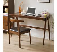 Cttasty Bureau d'ordinateur avec tiroirs, bureau d'écriture en bois massif, bureau moderne du milieu du siècle, table d'étude en chêne, petit bureau pour chambre à coucher, 74 x 100 x 55 cm, noyer