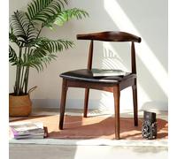 Cttasty Chaise de bureau, chaise de bureau en bois avec cuir synthétique rembourré, chaise d'ordinateur, chaise de salle à manger moderne, chaise de salle à manger du milieu du siècle, chaise