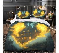 CTYQKZVPM Apparition fantomatique 3D Imprimé Drap de Couette 3 pièces Microfibre résistante Maison hantée Housse de Couette 2 taies résistante garçons Enfants Single (135x200cm)