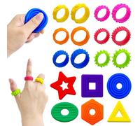 Cuackamily 18 PCS Fidget Toys Anti Stress Enfant, 6 PCS Pierre Sensorielle 12 PCS de Bagues Fidget en Silicone, Jouets Anti-Stress Pierre D'inquiétude Texturée Sensory Stones pour Enfant Adult TDAH