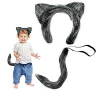 Cuackamily 2PCS Ensemble de Costume d'Animal, Loup Gris Déguisement Animal, Bandeau et Queue de Loup Gris pour Cosplay Carnaval Halloween Mascarade Déguisement d'animaux pour Enfants Adultes
