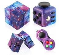 Cuackamily 3PCS Fidget Toys Galaxy Jouet Cube Anti-Stress, Jouet Cube de l'infini, Fidget Pad, Controller Réducteur de Stress Cube Toy, Jouets Sensoriel Décompression du Stress pour Enfants Adultes