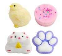 Cuackamily 4 Pièces Squishy Taba Jouets Biscuit Patte de Chat Poussin Hamster, Kawaii Soft Sensoriel Jouet Anti-Stress, Squeeze Jouets de Décompression Cadeaux de Fête et Anniversaire Enfants Adulte