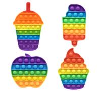 Cuackamily 4pc Pop Bubble Fidget Toys, Silicone Arc-en-Ciel Push Sensory Bubble Toys, Crème glacée*2, Tasse, Pomme, Jouet Anti Stress Pop Fidget Toys Cadeau d'anniversaire Fête pour Enfants et Adulte