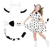 Cuackamily 4PCS Ensemble de Costumes de Vache Animal, Déguisement Animal, Bandeau Oreilles de Vache Noeud Papillon Queue de Vache, Carnaval Disguise Imitation Cosplay Gift Party pour Enfants Adultes