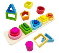 Cuackamily Jouets Montessori à Empiler et de Tri 1 2 3 Ans, Jouet Bebe Jeu Educatif en Bois Puzzle Activité et de Développement en Couleurs, Jeux Montessori pour Tout-Petits 1 an Cadeau Garçon Fille