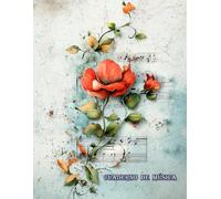 CUADERNO DE MÚSICA - ROSAS DE AGUA: 12 pentagramas por página, formato A4 (8,5"×11"), 100 páginas