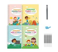 Cuadernos Mágicos Para Niños - 1 Set Práctica De Escritura | Ranuras Mágicas Con Bolígrafos Y Agarre | Mágicos Reutilizables Para Niños | Cuadernos De Trabajo De Caligrafía Ranurados Para Trazar Letra