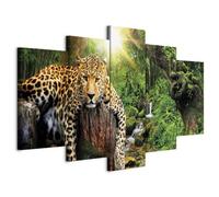Cuadros B&D XXL - Tableau décoratif animal 200x100 cm - Impression sur toile colorée - Décoration murale pour salon - Gris beige vert jaune - Jungle nature rivière soleil animaux g-C-0031-b-n