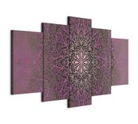 Cuadros B&D XXL - Tableau décoratif artistique 200x100 cm - Impression sur toile colorée - Décoration murale pour salon et chambre - Motif ethnique mandala ornements fond rose f-A-0515-b-o