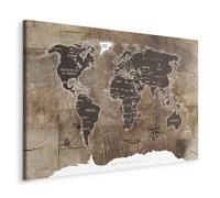 Cuadros B&D XXL - Tableau décoratif Carte du monde 120x80 cm - Impression sur toile colorée - Décoration murale pour salon et chambre - continents en bois brun k-C-0050-b-d