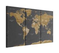 Cuadros B&D XXL - Tableau décoratif Carte du monde 120x80 cm - Impression sur toile colorée - Décoration murale - Cartes des continents bruns en anglais fond de texture gris du monde k-A-0104-b-g