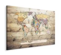Cuadros B&D XXL - Tableau décoratif Carte du monde 60x40 cm - Impression sur toile colorée - Décoration murale pour salon et chambre - Bois coloré continents carte monde fond k-B-0009-b-b