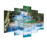 Cuadros B&D XXL - Tableau décoratif moderne 200x100 cm - Impression sur toile colorée - Décoration murale pour salon et chambre - Arbres paysage forêt feuilles nature plantes cascade 030212-101