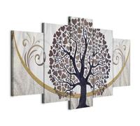 Cuadros B&D XXL - Tableau décoratif nature 200x100 cm - Impression sur toile colorée - Décoration murale - Abstraction brun arbres amour ornements couple baiser romantique coeurs doré b-C-0073-b-o