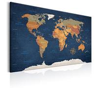 Cuadros B&D XXL - Tableau en Liège Monde 90x60 cm - Tableau d'Affichage Mappemonde Cadre en Bois Grande Décoration Murale pour Bureau Maison - Carte de voyage style vintage k-C-0048-p-b