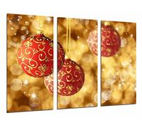 Cuadros Camara Tableau Moderne Photographique, Impression sur Bois, Décoration de Noël Couleur Or et Rouge, Boules d'arbre, 97 x 62 cm, ref. 26947