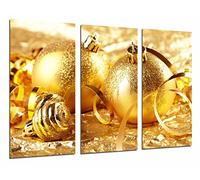 Cuadros Camara Tableau Moderne Photographique, Impression sur Bois, Décoration de Noël d'or, Boules d'arbre, 97 x 62 cm, ref. 26883