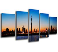 Cuadros Camara Tableau Moderne Photographique, Impression sur Bois, Dubaï City Dusk, Gratte-Ciel, 165 x 62 cm, ref. 26084
