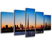 Cuadros Camara Tableau Moderne Photographique, Impression sur Bois, Dubaï City Sunset, Gratte-Ciel, 165 x 62 cm, ref. 26239