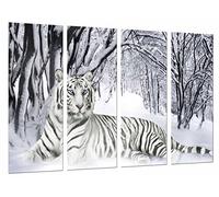 Cuadros Camara Tableau Moderne Photographique, Impression sur Bois, Tigre Blanc dans la Neige Nature, 131 x 62 cm, ref. 26740
