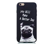 CUAgain Coque Compatible avec iPhone 6s/iPhone 6 Silicone Motif Drôle Noir Planète Antichoc Ultra Fine Slim Étui iPhone 6s/iPhone 6 Bumper Kawaii Case Cover Housse pour Femme Fille Homme,Chien