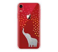 CUAgain Coque Compatible avec iPhone XR Transparent Silicone avec Motif Drôle Antichoc Ultra Fine Slim Etui Transparente Bumper Kawaii Case Housse Femme Fille Homme l'éléphant