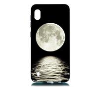CUAgain Coque Compatible avec Samsung Galaxy A10 2019 Silicone Noir Motif Drôle Antichoc Ultra Fine Slim Kawaii Design Étui Galaxy A10 Bumper TPU Case Cover Kawaii Housse pour Femme Fille Homme,Lune