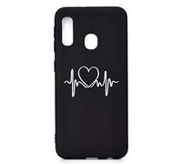 CUAgain Coque Compatible avec Samsung Galaxy A20e 2019 Noir Silicone Motif Drôle Antichoc Ultra Fine Slim Kawaii Design Étui Bumper TPU Case Cover Kawaii Housse pour Femme Fille Homme,Courbe de Coeur