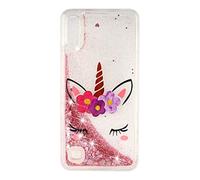 CUAgain Coque Compatible avec Samsung Galaxy M10/A10 2019 Transparent Silicone Motif Paillettes 3D Antichoc Etui Galaxy A10 Liquide Transparente Bumper Case Housse Femme Fille Homme,Licorne Rose