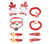 Cualque Pinces à cheveux et élastiques à cheveux de Noël - Élan - Père Noël - Chapeau de Père Noël - Flocon de neige - Étoile - Clochette - N'endommage pas les cheveux épais et fins - Rouge 1
