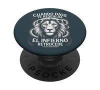 Cuando Dios Te Respalda - Infierno Retrocede Christian Lion PopSockets PopGrip Adhésif