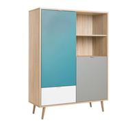 CUBA Buffet haut décor chene sonoma et blanc - Style scandinave - L 103 x P 40 x H 139 cm