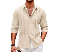 Cuba Guayabera Chemise d'été à manches courtes brodée et ajourée pour homme, beige, 3XL