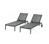 Concept Usine – Lot de 2 bains de soleil Cuba 215 cm – Inclinables en aluminium avec roues – Gris foncé